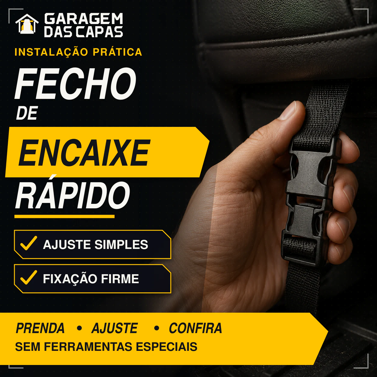 Fecho de encaixe rápido com ajuste por tiras